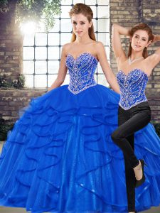 Exceptional Floor Length Royal Blue 15 Quinceanera Dress Sweetheart Sleeveless Lace Up