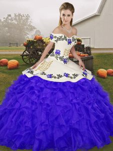Blue Lace Up Quinceanera Dresses Embroidery and Ruffles Sleeveless Floor Length