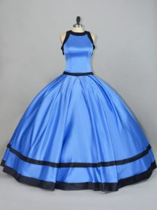 Sleeveless Satin Floor Length Lace Up Vestidos de Quinceanera in Blue with Ruching