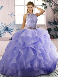 Lavender Sleeveless Beading and Ruffles 15th Birthday Dress