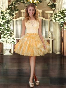 Best Selling Sleeveless Mini Length Lace and Ruffles Zipper with Gold