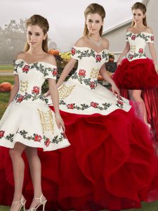 Attractive Off The Shoulder Sleeveless Tulle Sweet 16 Dresses Embroidery and Ruffles Lace Up