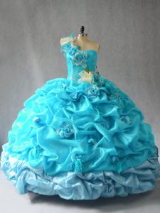 Hot Sale Sleeveless Lace Up Floor Length Pick Ups and Hand Made Flower Quinceanera Dresses