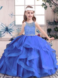 Cheap Scoop Sleeveless Tulle Little Girl Pageant Gowns Beading and Ruffles Lace Up