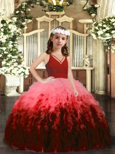 Lovely Sleeveless Tulle Floor Length Zipper Girls Pageant Dresses in Multi-color with Beading and Ruffles