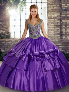 Glittering Beading and Ruffled Layers Vestidos de Quinceanera Purple Lace Up Sleeveless Floor Length