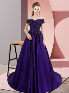 Most Popular Lace Vestidos de Quinceanera Purple Zipper Sleeveless Court Train