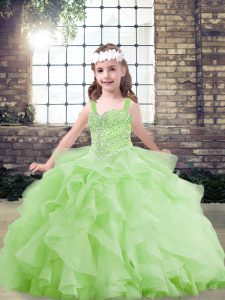 Sleeveless Lace Up Floor Length Beading and Ruffles Kids Formal Wear