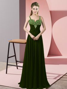 Olive Green Prom Gown Prom and Party with Beading Straps Sleeveless Zipper