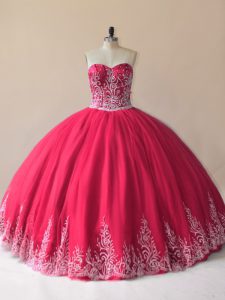 Dynamic Red Sweetheart Lace Up Embroidery 15 Quinceanera Dress Sleeveless