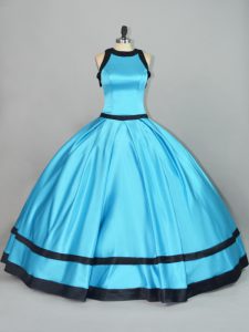 Fabulous Sleeveless Satin Floor Length Zipper Quinceanera Gown in Baby Blue with Ruching
