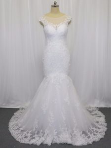 Hot Selling White Mermaid Lace Wedding Dress Clasp Handle Tulle Sleeveless