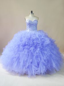 Classical Tulle Sleeveless Floor Length Quinceanera Gowns and Beading and Ruffles