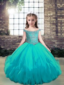 Amazing Sleeveless Lace Up Floor Length Beading Little Girl Pageant Dress
