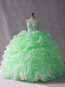 High Quality Organza Sleeveless Quinceanera Gowns Brush Train and Beading and Ruffles