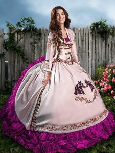 Fuchsia Sleeveless Organza Lace Up Quinceanera Dresses for Sweet 16 and Quinceanera