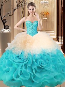 Wonderful Multi-color Sweetheart Neckline Beading and Ruffles Quinceanera Gown Sleeveless Lace Up