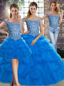 Smart Tulle Sleeveless Ball Gown Prom Dress Brush Train and Beading and Pick Ups