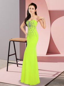 Yellow Green Column/Sheath Chiffon Sweetheart Sleeveless Beading Floor Length Zipper Homecoming Dress