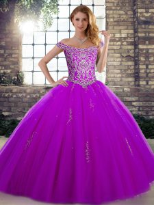 Most Popular Purple Sleeveless Beading Floor Length 15th Birthday Dress