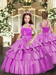Customized Lilac Sleeveless Taffeta Lace Up Pageant Gowns For Girls for Party and Sweet 16 and Wedding Party