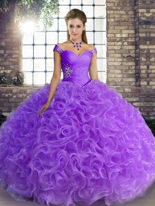 Fancy Lavender Sleeveless Fabric With Rolling Flowers Lace Up 15 Quinceanera Dress for Military Ball and Sweet 16 and Quinceanera