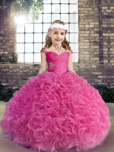 Sleeveless Lace Up Floor Length Beading and Ruching Girls Pageant Dresses