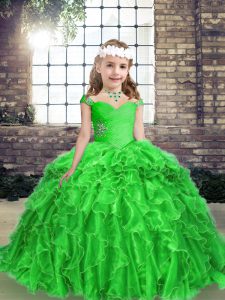 Straps Sleeveless Lace Up Pageant Dress Wholesale Green Organza