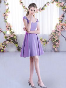 Vintage Lavender Chiffon Zipper Quinceanera Court of Honor Dress Cap Sleeves Mini Length Ruching