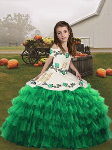 Floor Length Green Pageant Dress for Womens Organza Sleeveless Embroidery