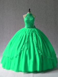 Halter Top Sleeveless Lace Up Sweet 16 Quinceanera Dress Green Lace