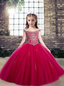 Scoop Sleeveless Tulle Girls Pageant Dresses Beading and Appliques Lace Up