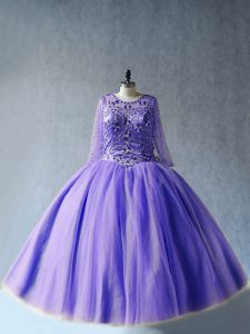 Floor Length Ball Gowns Long Sleeves Lavender 15 Quinceanera Dress Lace Up