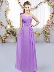 Amazing One Shoulder Sleeveless Lace Up Court Dresses for Sweet 16 Lavender Chiffon