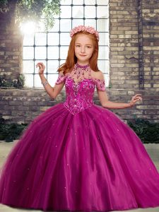 Customized Fuchsia Sleeveless Tulle Lace Up Pageant Gowns For Girls for Party and Wedding Party