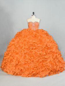 Glorious Orange Sweet 16 Dresses Sweet 16 and Quinceanera with Beading and Ruffles Sweetheart Sleeveless Lace Up