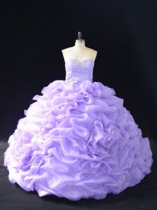 Lavender Organza Lace Up Sweetheart Sleeveless Quinceanera Gowns Beading and Pick Ups and Hand Made Flower