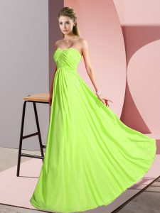 Yellow Green Sleeveless Floor Length Ruching Lace Up Prom Gown