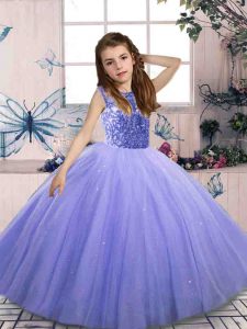 Floor Length Ball Gowns Sleeveless Lavender Pageant Gowns For Girls Lace Up