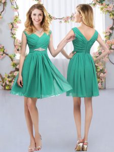 Turquoise Empire Belt Dama Dress for Quinceanera Zipper Chiffon Sleeveless Mini Length