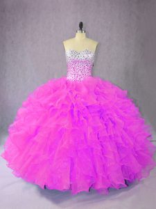 Lilac Sweetheart Lace Up Ruffles 15th Birthday Dress Sleeveless