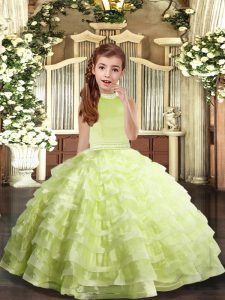Hot Selling Yellow Green Sleeveless Organza Backless Pageant Dress Wholesale for Party and Sweet 16 and Wedding Party