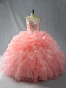 Sleeveless Zipper Floor Length Beading and Ruffles and Pick Ups Quinceanera Gown