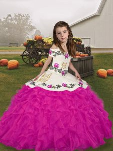 Pretty Floor Length Ball Gowns Sleeveless Fuchsia Custom Made Pageant Dress Lace Up