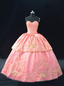 Satin Sweetheart Sleeveless Lace Up Embroidery Vestidos de Quinceanera in Pink