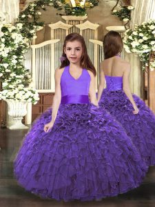 Cute Purple Sleeveless Organza Lace Up Pageant Gowns for Party and Sweet 16 and Wedding Party