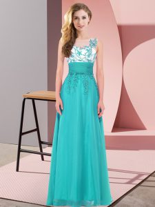 Teal Scoop Neckline Appliques Bridesmaid Gown Sleeveless Backless