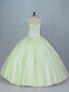 Ball Gowns 15th Birthday Dress Yellow Green V-neck Tulle Sleeveless Lace Up