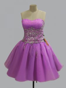 Superior Lilac Sleeveless Beading Mini Length Prom Dress