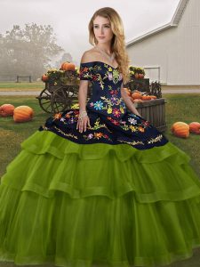 Ball Gowns Sleeveless Olive Green Sweet 16 Quinceanera Dress Brush Train Lace Up